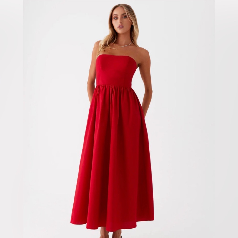 Peppermayo Strapless Red Maxi Dress
